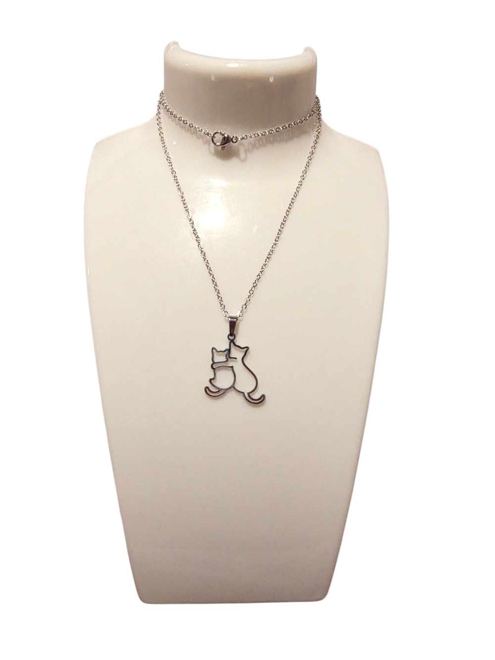 New Stainless Steel Pendant Necklace Cat Couple